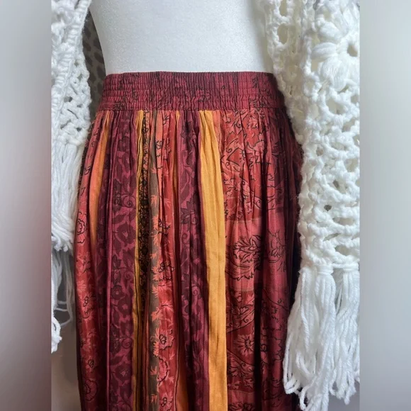 Lucy Boho Patchwork Midi Skirt XL Red Orange Flowy Festival Cottagecore - Picture 4 of 9